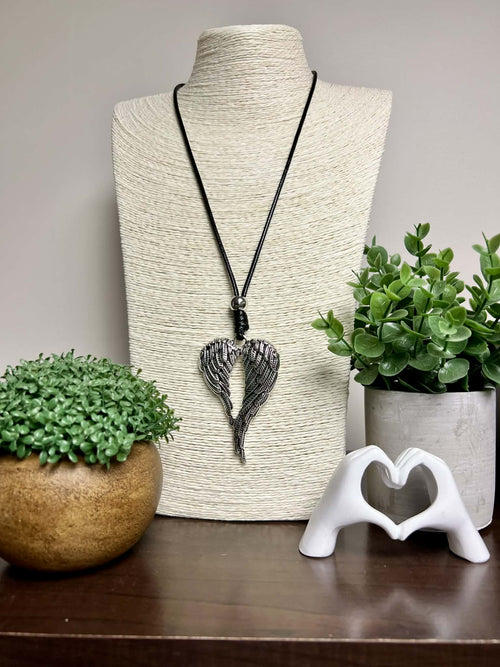 Silver Angel Wings Necklace, Adjustable String