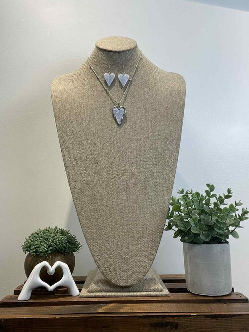 Necklace  Set | Silver Necklace with Purple/Blue Marble Heart