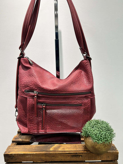 Red Vegan Leather Handbag/Backpack