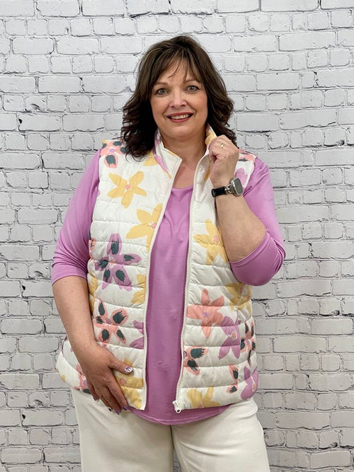 GG Jeans | Quilted Vest, Floral, Orchid