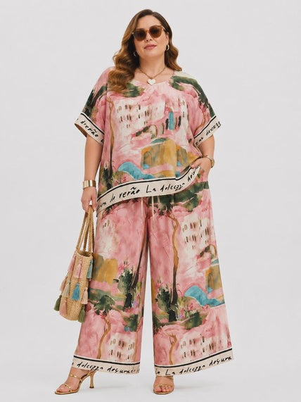 One Size Pink Palazzo Artistique Set "Dolcezza" - 2 Piece Set