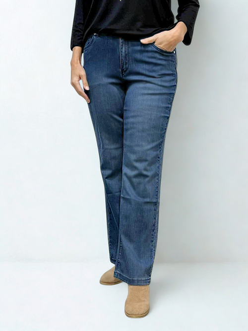 Carreli Jeans | Angela Fit Premium Boot Cut Zip Up Jean, Med Stone