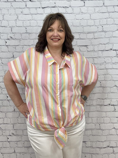 GG Jeans | Cotton Blouse, Tie Up Front, Orchid