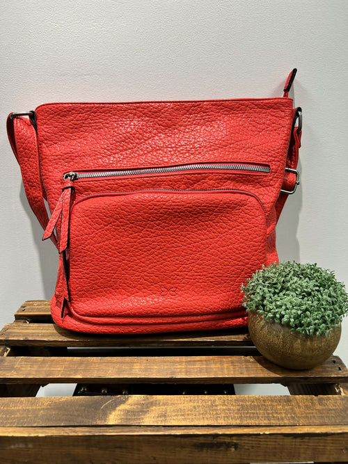 Red Vegan Leather Hobo Shoulder Bag