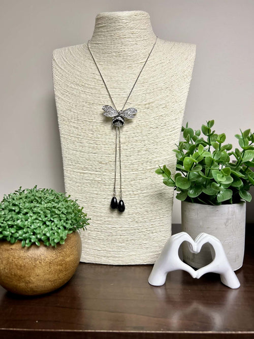 Silver ,Black Bumble Bee Necklace