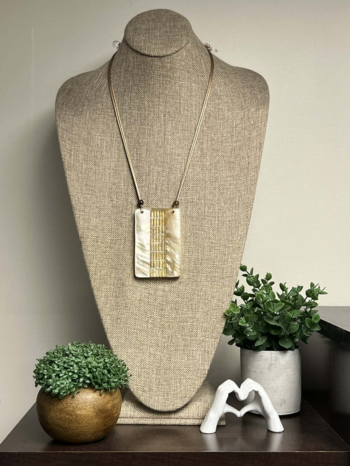 Gold String Necklace with Gold Square Resin Pendant