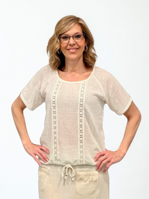 GG Jeans | Cotton Top with Eyelet  Design, Natural