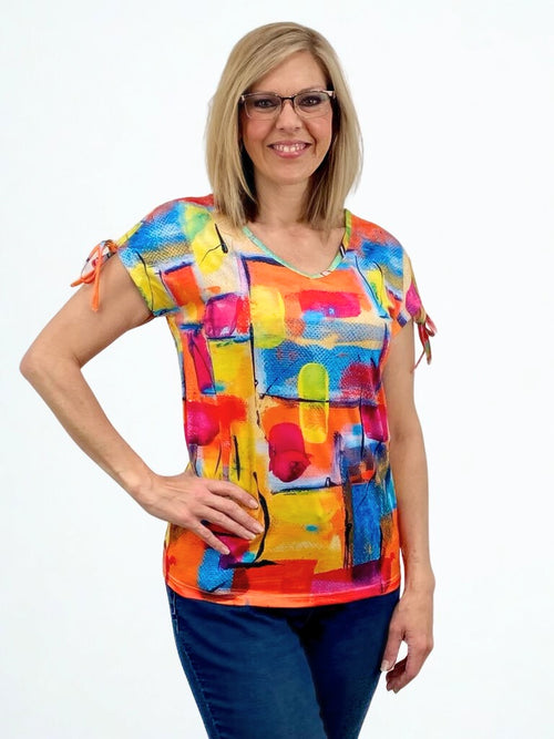 Compliments | Short Sleeve Abstract Print V-Neck Top