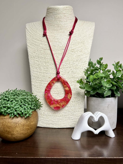 Adjustable Pink Necklace with Chunky Multi-Pendant