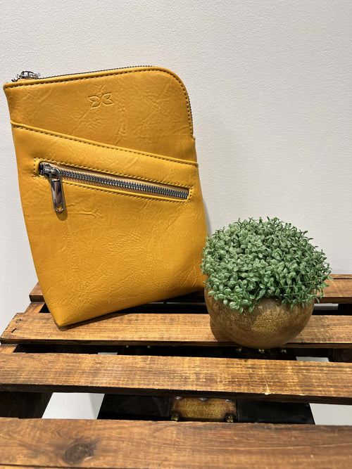 Vibrant Mustard  Crossbody Purse with 3 Compartments