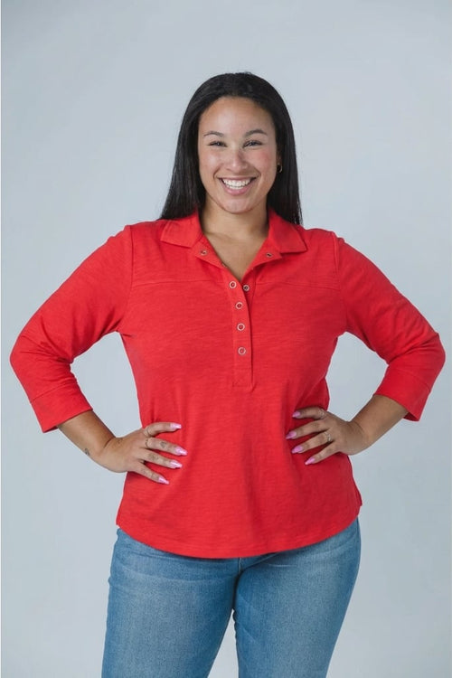 Alison Sheri | Red 100% Cotton Top with Eyelet Details