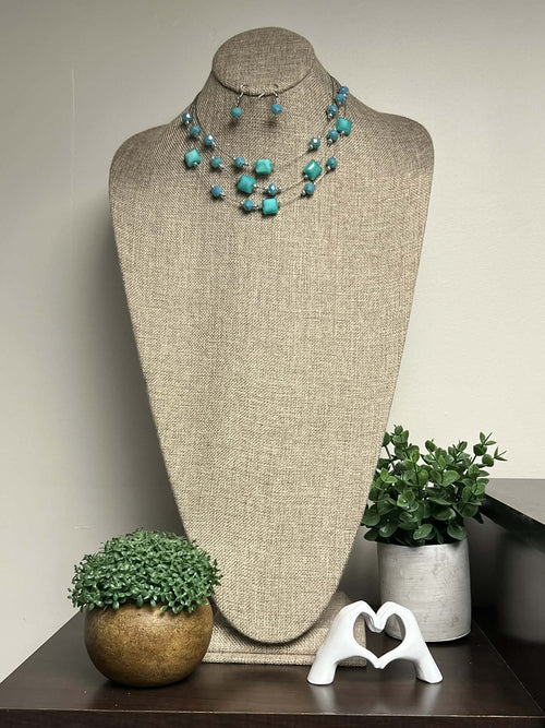 Silver Necklace with Turquoise Resin Beads