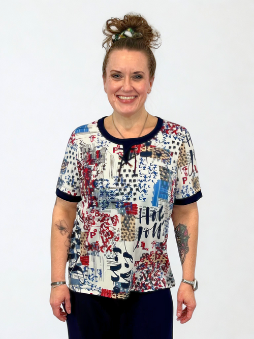 Modes Crystal | Faux Layered Top, Navy/Red
