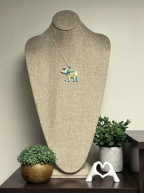 Silver Necklace With Resin Elephant Pendant