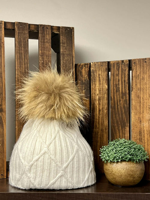 Cream Pom Pom Hat