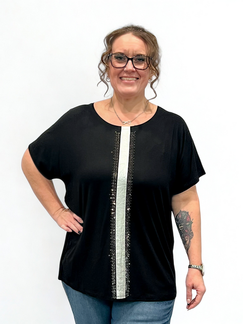 Michael Tyler | Rhinestone Short Sleeve Top