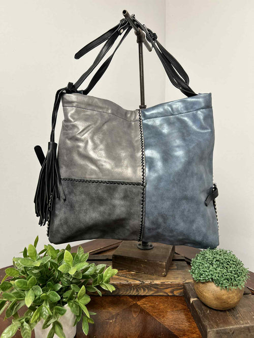 Colour Blocking Purse in Blue/Grey  Pewter Hues
