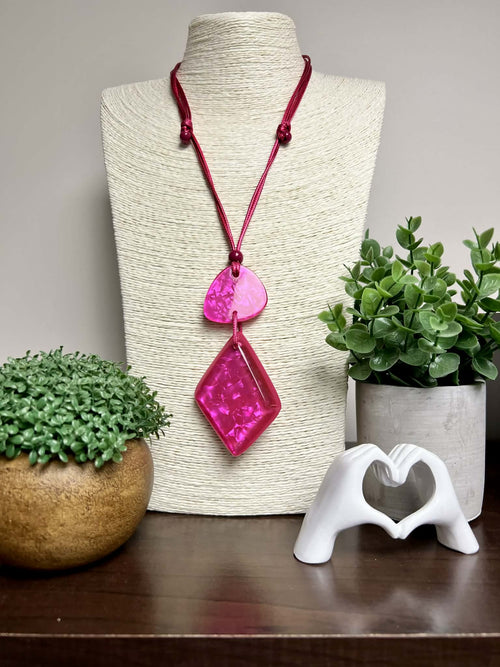 Pink Necklace with Marble Diamond Shaped Pendant