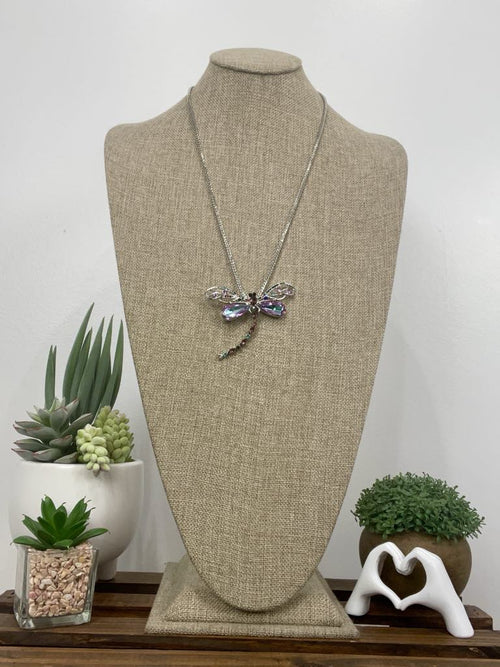 Silver Dragonfly Necklace, purple
