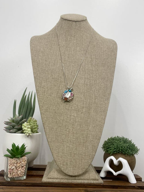 Silver Turtle Necklace - Multi-colour