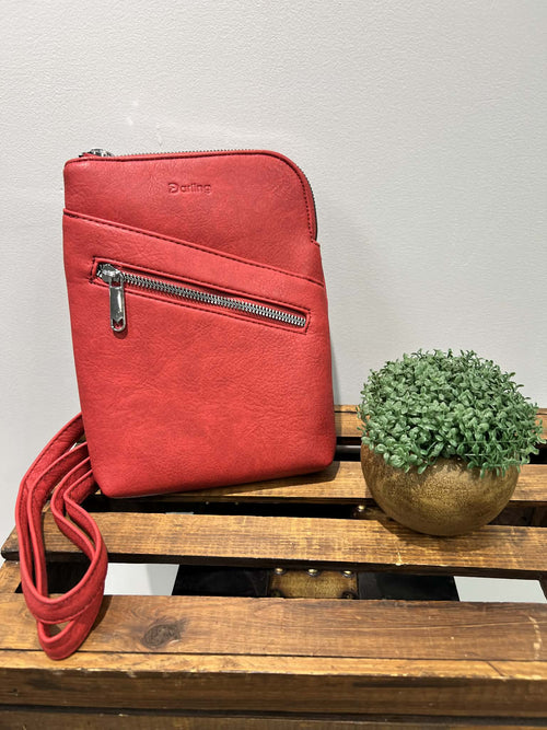 Red Crossbody purse with 4 Compartments