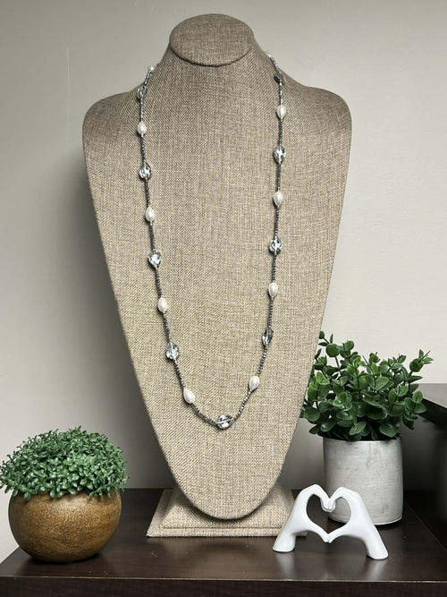 Rhinestone and Pearl Teardrop Necklace