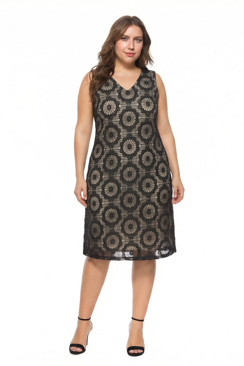 Parsley & Sage | Leva Black Lace Dress with Beige Underlay