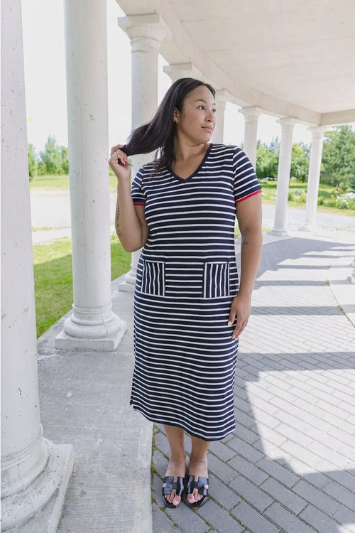 Alison Sheri | Navy Striped Nautical Cotton Dress