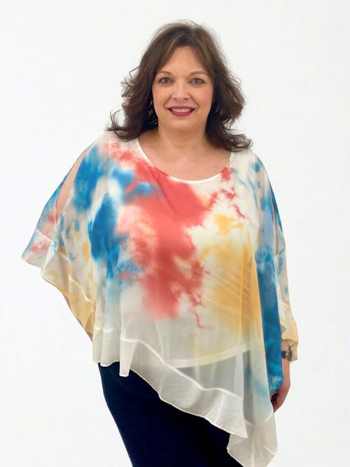 Compliments | Sleeveless Top,  Woven Chiffon, blue, red