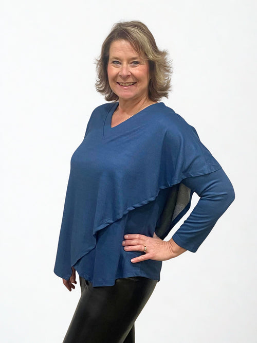 Black LABB Clothing | BL84-214Y Denim Blue Overlay Top