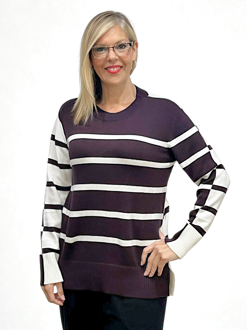 Parsley & Sage | Eggplant/White Glory Cotton Sweater