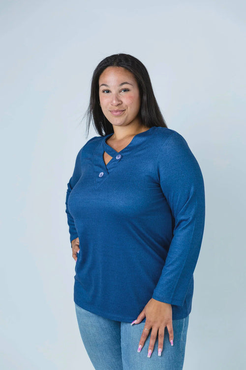 Black LABB Clothing | BL79-214Y Denim V-Neck Sweater with Buttons