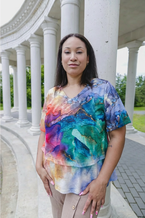 Black LABB Clothing | BL53 -226 Coloured Marble Lillie Short Sleeve Layered Top