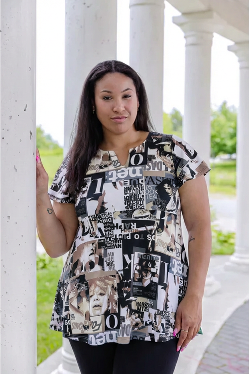 Black LABB Clothing | BL55-223B Fresh Mag Print Short Sleeve Peplum Top