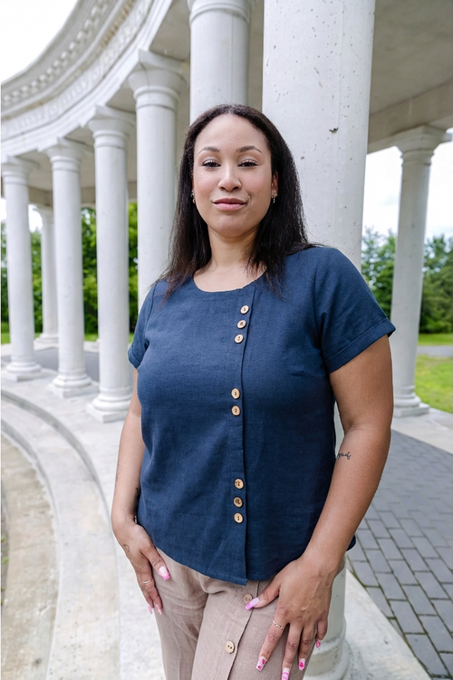 Black LABB Clothing | BL100-Navy Linen Short Sleeve Top