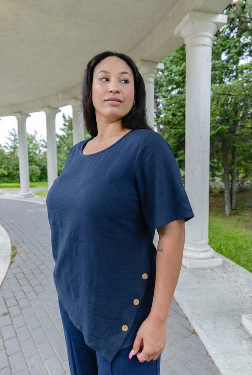 Black LABB Clothing | BL97-Navy Linen Short Sleeve Tunic