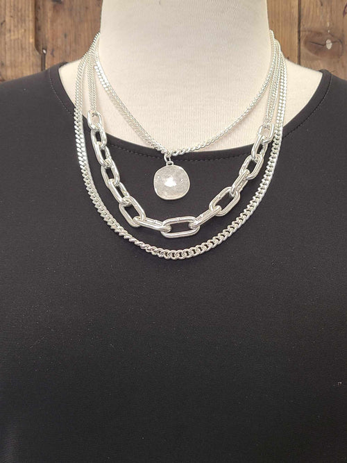 3 Layer Silver Chain Necklace
