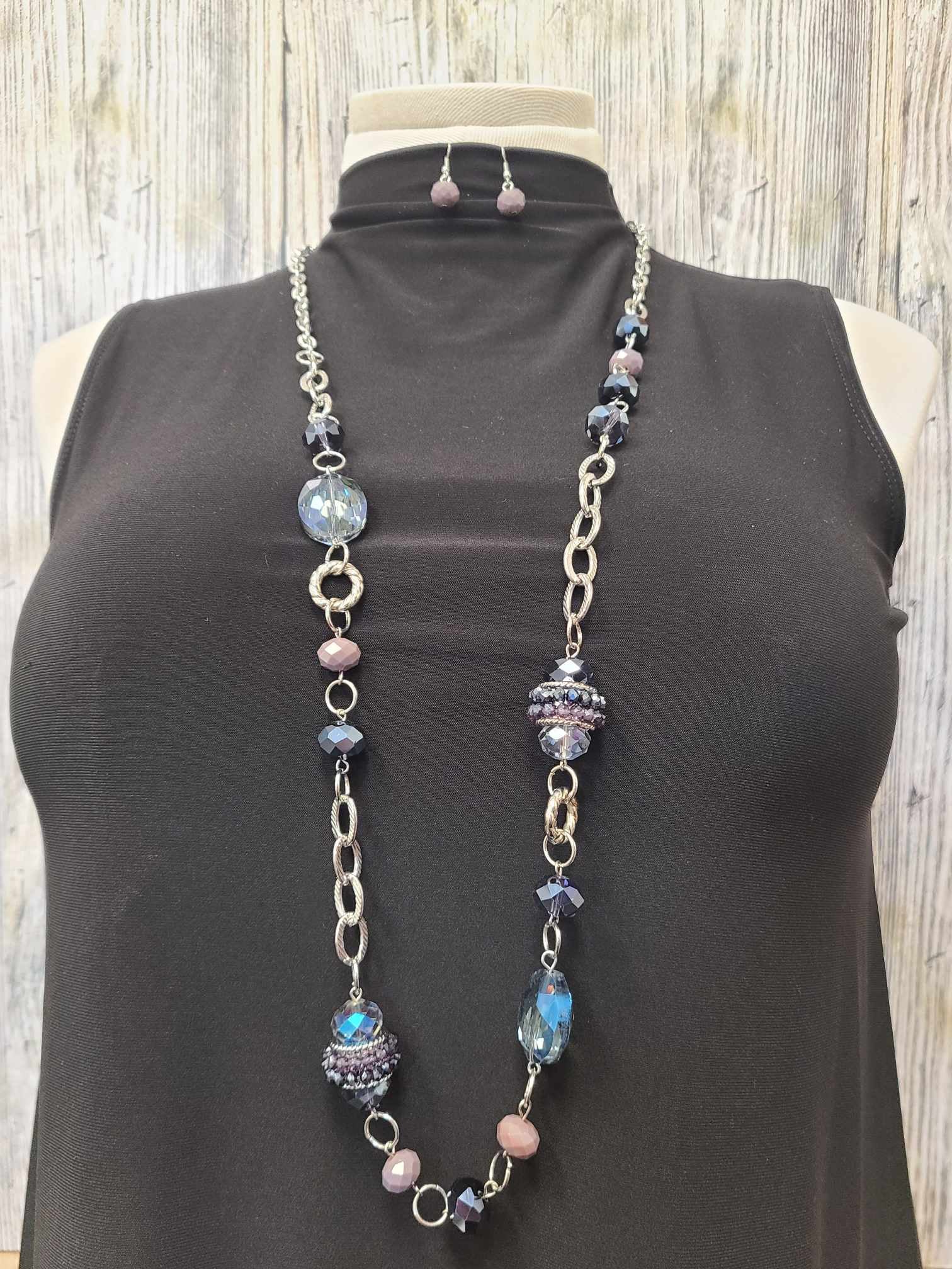 Purple & Blue Gem Necklace with Matching Earrings