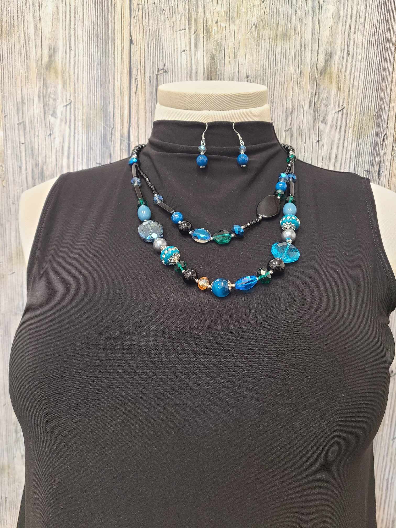 Blue Semi-Precious Stone Necklace with Matching Earrings