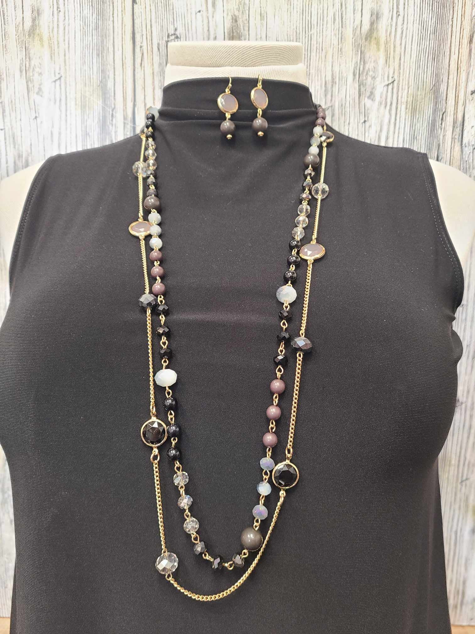 Gold & Multi Jeweled Necklace & Earring Set