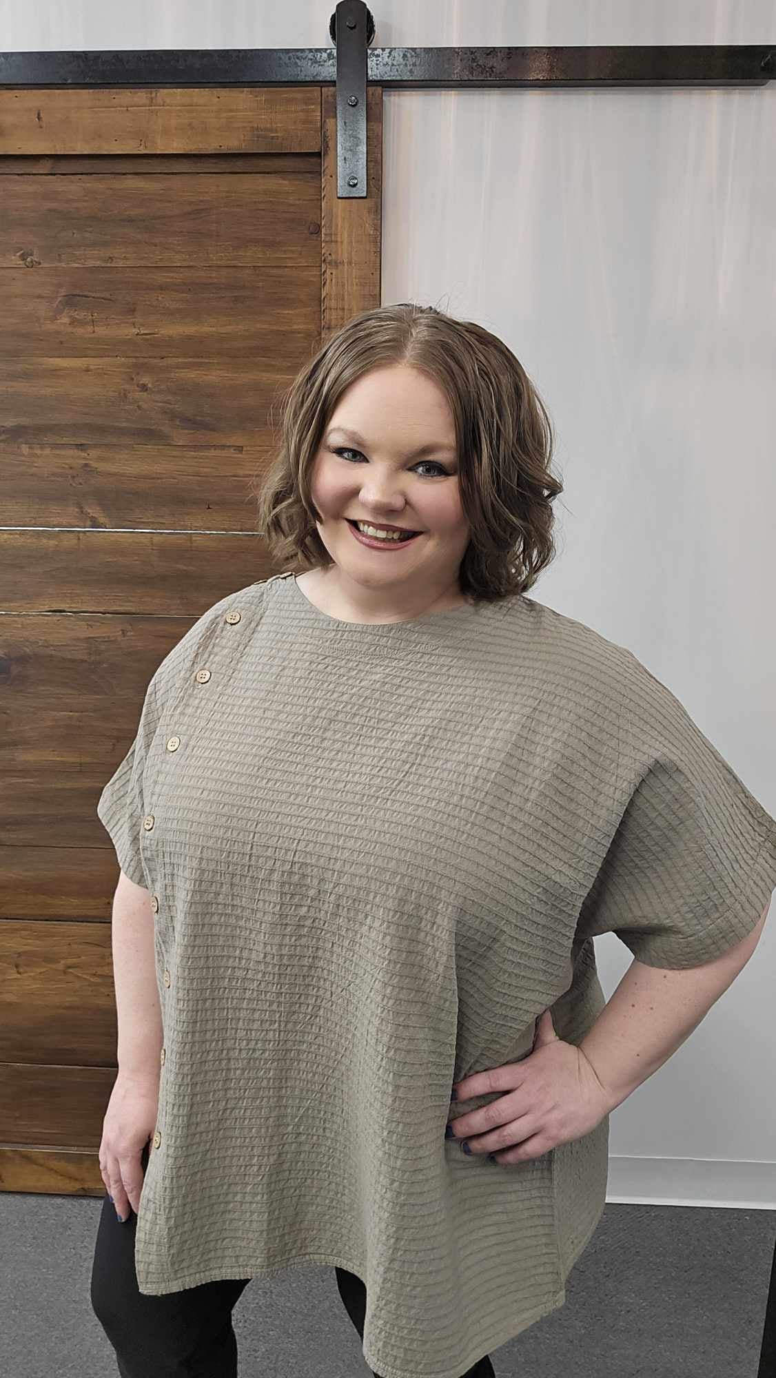 Taupe Cotton Front Button Top