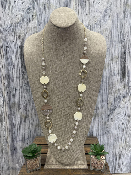 Ivory Wood Bead Circle Necklace