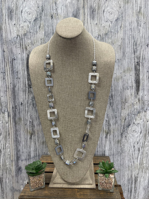 Grey Long Square Necklace