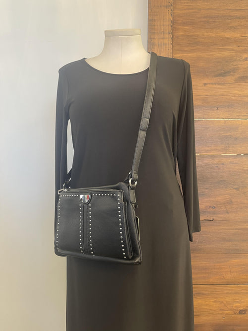 Black Studded Crossbody with Built In Wallet