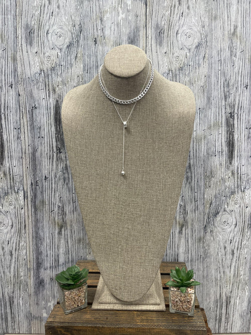 Silver Matte 2 Layer with Charm Necklace