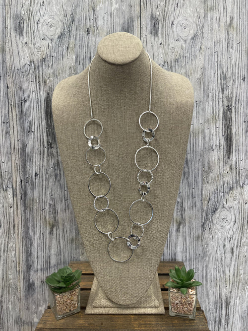 Long Silver Necklace with Circles
