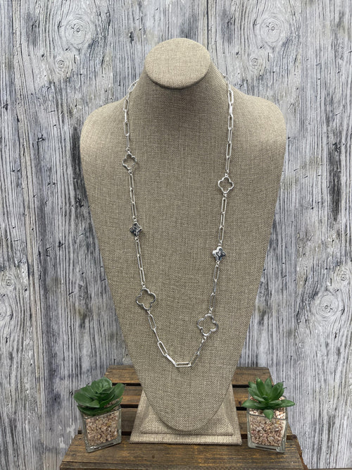 Long Necklace with Lucky Four Leaf Clover Design