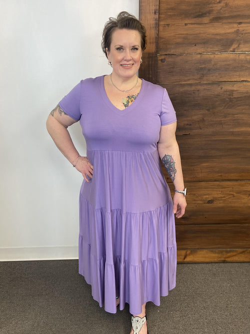 Lilac Bamboo V-Neck Tiered Dress