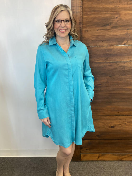 Turquoise Tencel Jean Shirt Dress