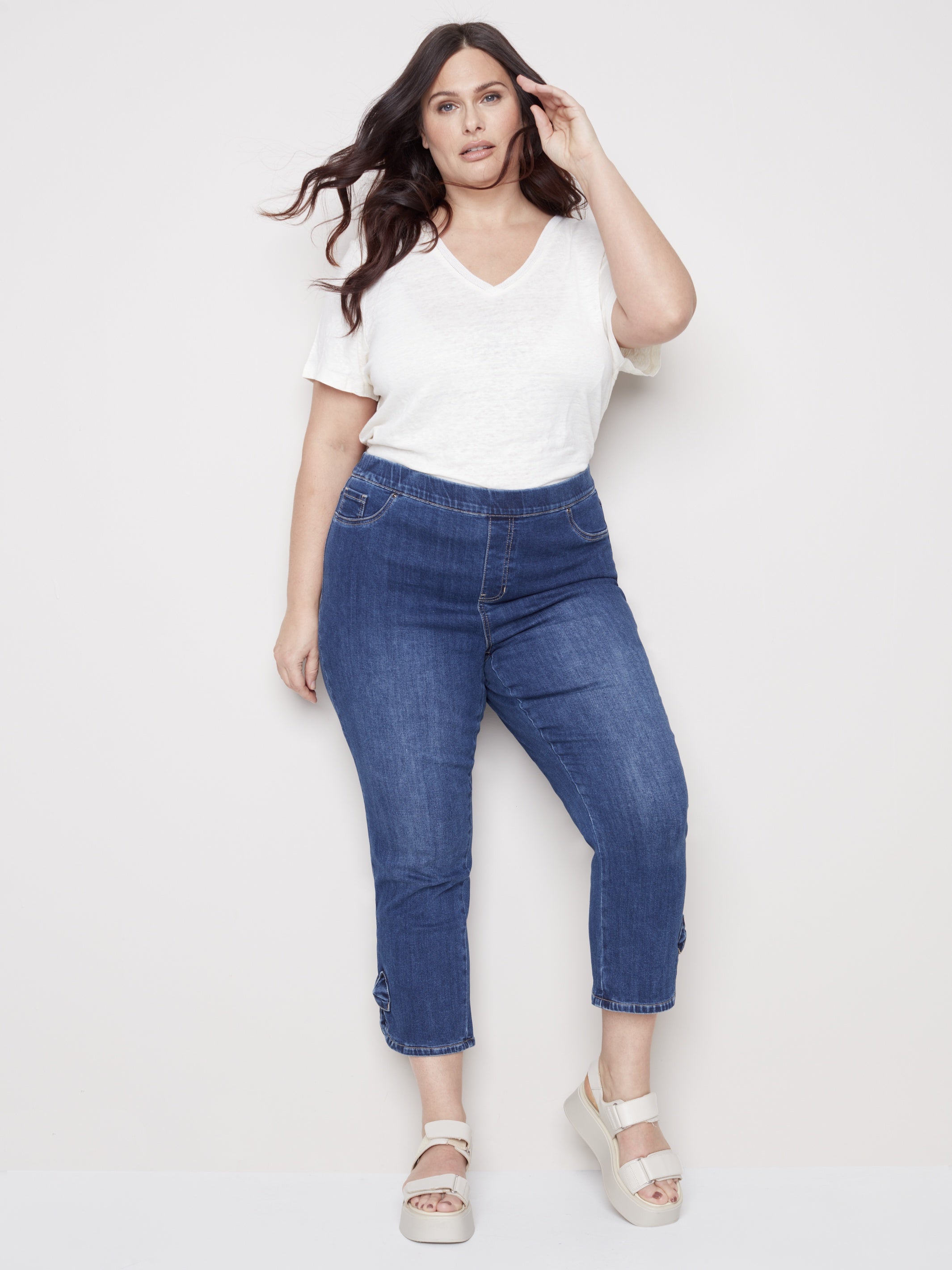 Indigo Pull On Crop Jean with Side Bow